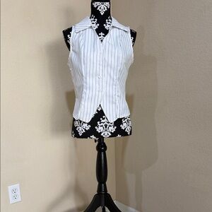 Elegant White Striped Button Down Shirt